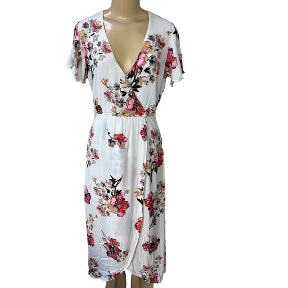 Miss Me boho floral v neck flutter sleeve maxi crossover wrap Dress medium - Picture 2 of 9